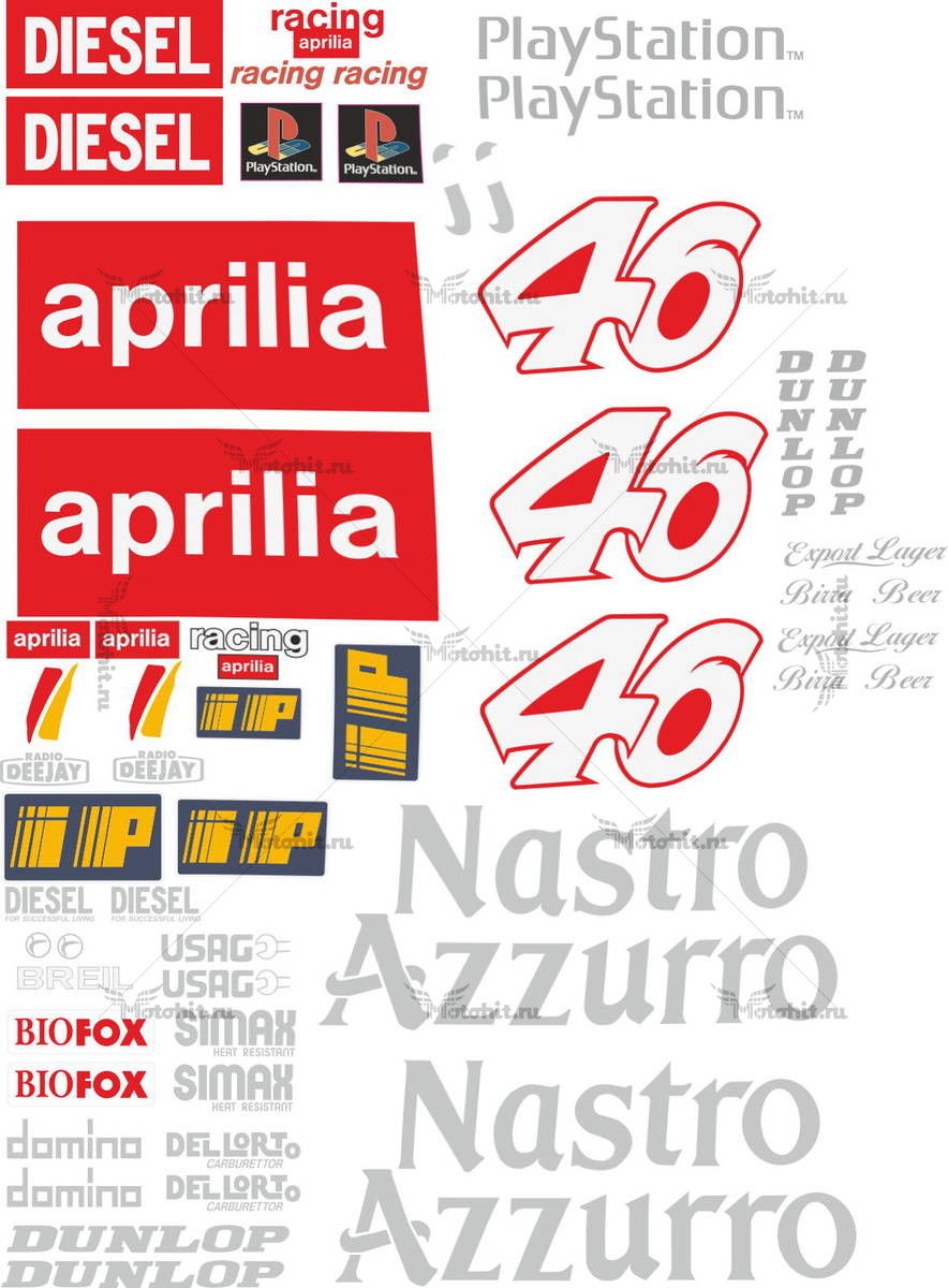 Комплект наклеек Aprilia RS-50 RS-125 ROSSI 1999