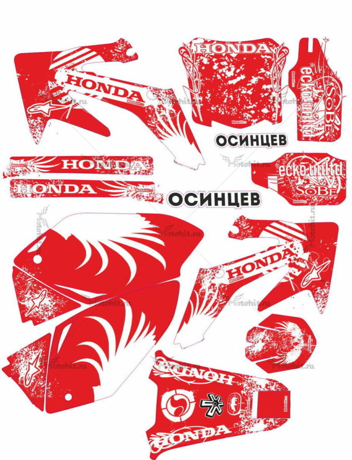 Комплект наклеек Honda CRF-250-R 2004-2007 RED-WHITE