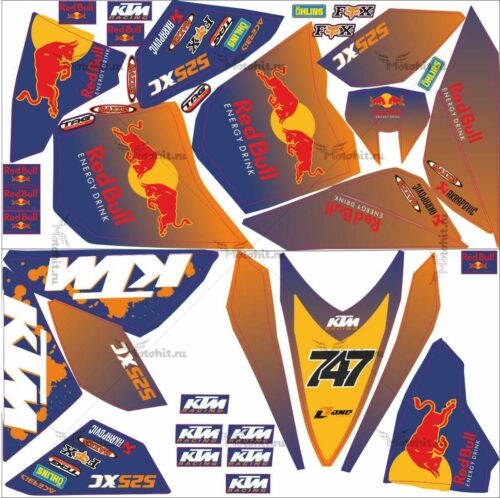 Комплект наклеек KTM XC-525 RED-BULL-ORANGE