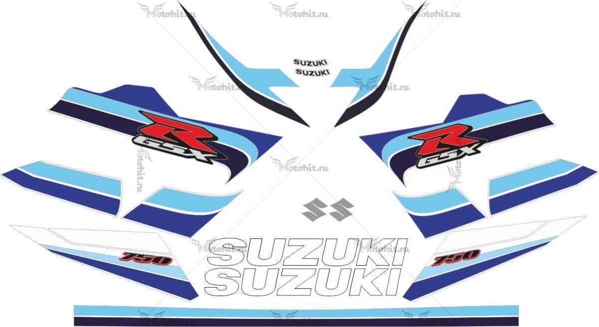 Комплект наклеек SUZUKI GSX-R-600 2005 SILVER-BLUE-WHITE