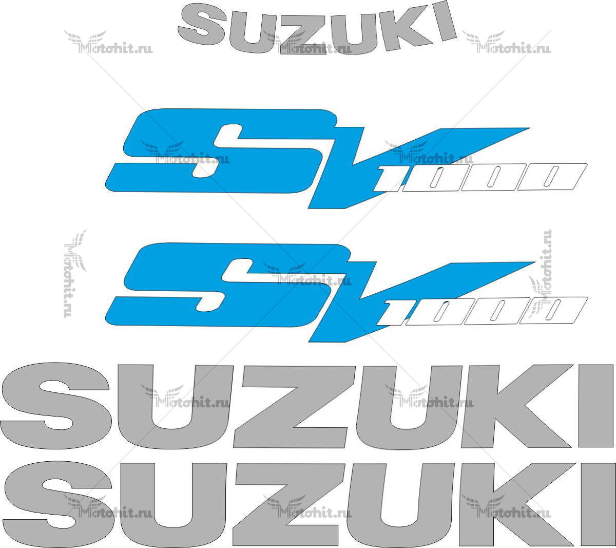 Комплект наклеек SUZUKI SV-1000 2003-2008 SILVER-WHITE