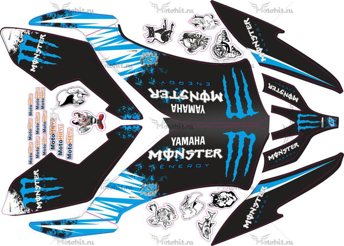 Комплект наклеек Yamaha YFM-250 RAPTOR-MONSTER-BLUE