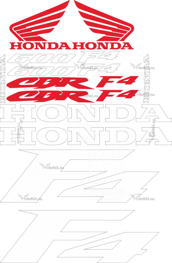 Комплект наклеек Honda CBR-600-F4 1999 RED WHITE TXT
