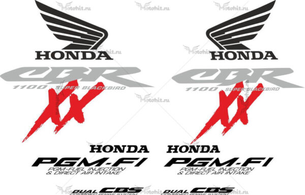 Комплект наклеек Honda CBR-1100-XX 2000 BLACKBIRD-REDXX