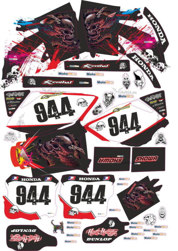Комплект наклеек Honda HONDA-CRF-250-2004-2009-CRF-450-2005-2008 black pink sculls