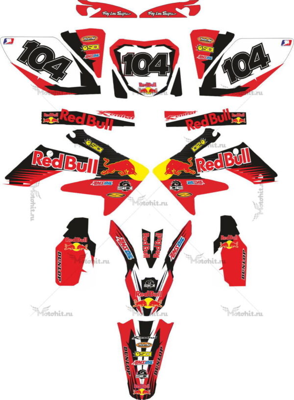 Комплект наклеек Honda CRF-250 2004-2009 CRF-450 2005-2008 REDBULL-BLACK