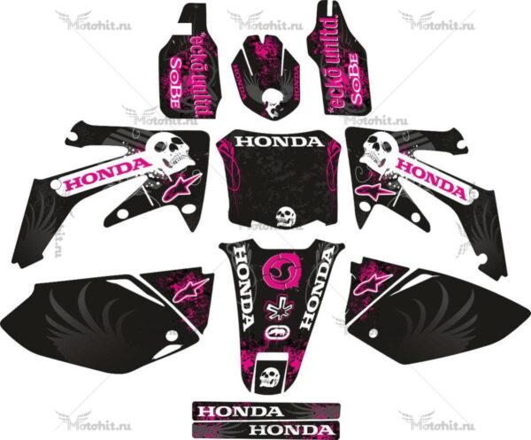 Комплект наклеек HONDA CRF-250 2004-2009, CRF-450 2005-2008 Black Pink