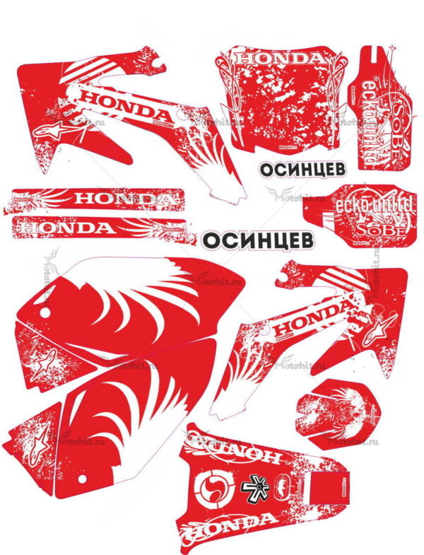 Комплект наклеек HONDA CRF-250 2004-2009, CRF-450 2005-2008 RED-WHITE