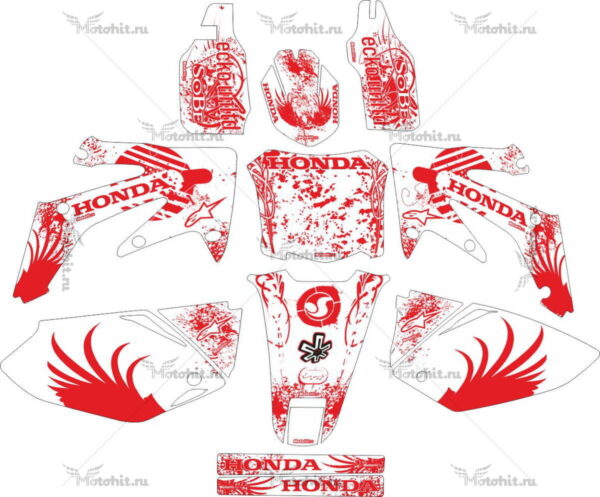 Комплект наклеек HONDA CRF-250 2004-2009, CRF-450 2005-2008 WHITE-RED