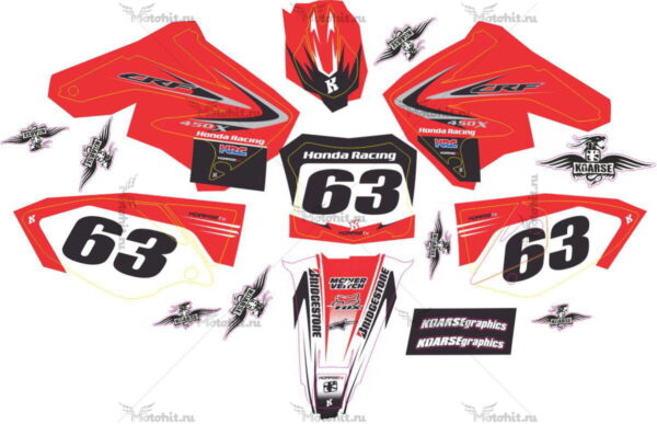 Комплект наклеек HONDA CRF-250X 2004-2009, CRF-450X 2005-2008