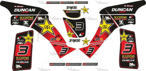 Комплект наклеек Honda TRX-400 ROCKSTAR-BLACK-RED 1999-2007