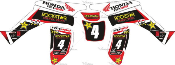 Комплект наклеек Honda TRX-400 ROCKSTAR-WHITE-RED 1999-2007