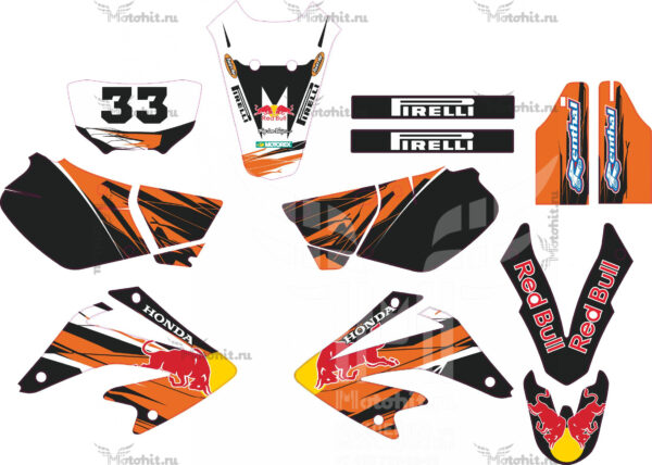 Комплект наклеек HONDA XR-250 2001-2009 ORANGE RED BULL