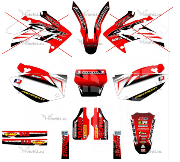 Комплект наклеек на HONDA CRF-250 2004-2009 CRF-450 2005-2008-RED-BLACK без бака