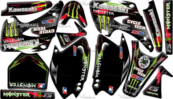 Комплект наклеек KAWASAKI KX-125, KX-250 2003-2008 MONSTER8-BLACK