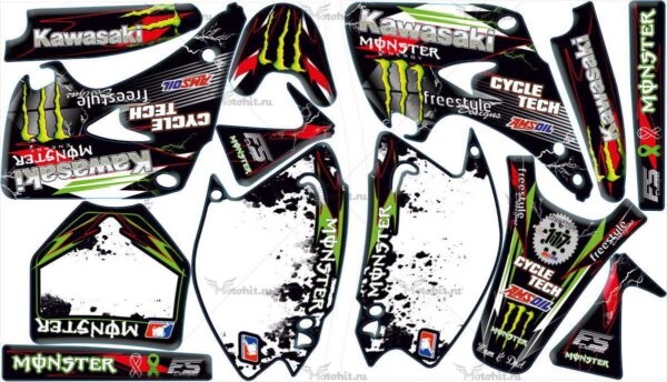 Комплект наклеек Kawasaki KX-125 KX-250 2003-2008 MONSTER8-WHITE