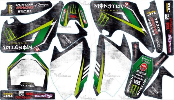 Комплект наклеек Kawasaki KX-125 KX-250 2003-2008 MONSTER11-STEEL
