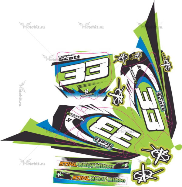 Комплект наклеек Kawasaki KX-125 KX-250 2003-2008 CAMPBELL