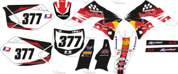 Комплект наклеек Kawasaki KX-250-F RED-BULL 2006-2008