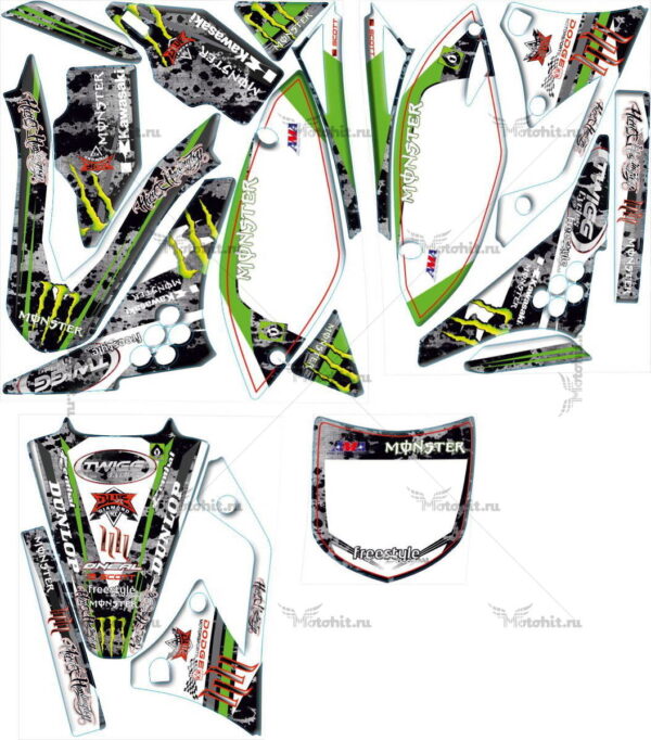 Комплект наклеек Kawasaki KXF-250 2009-2012 MONSTER6-STEEL