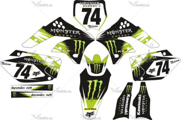 Комплект наклеек Kawasaki KXF-250 MONSTER-LIGHT 2006-2008