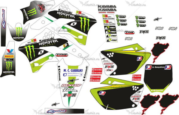 Комплект наклеек Kawasaki KXF-250 MONSTER-WHITE-BLACK 2006-2008