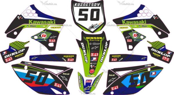 Комплект наклеек Kawasaki KXF-250 RUSSIAN-FLAG 2009-2012