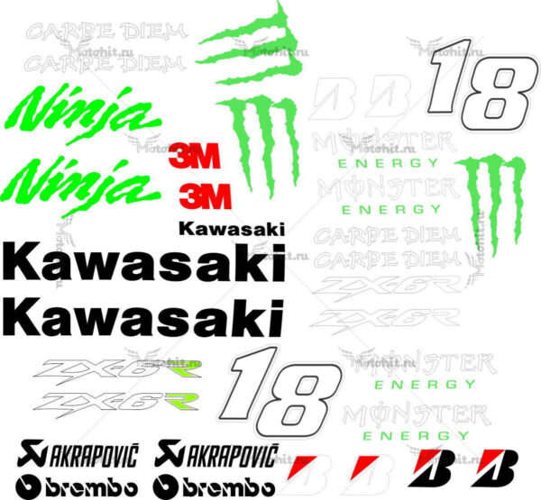 Комплект наклеек Kawasaki ZX-6-NINJA-MOSTER