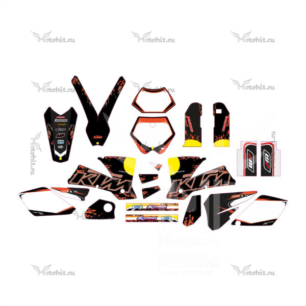 Комплект наклеек KTM EXC-450 2004-2007 RED-BLACK