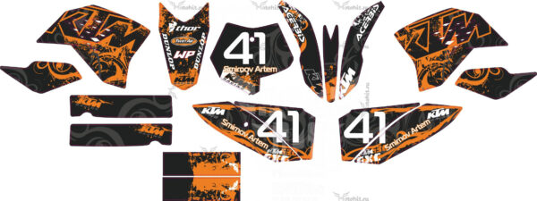 Комплект наклеек KTM SX-50 2009-2015 BLACK-ORANGE FLOWERS