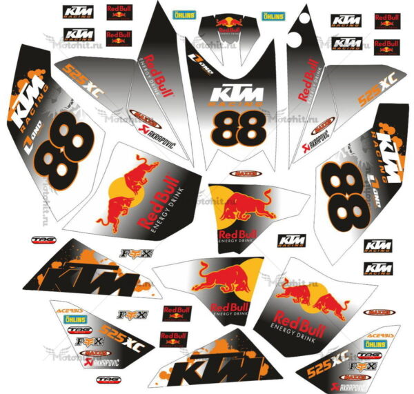 Комплект наклеек KTM XC-525 RED-BULL