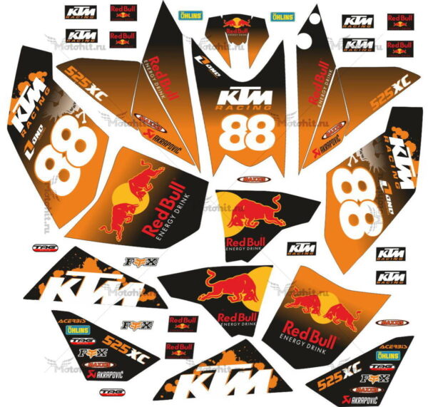 Комплект наклеек KTM XC-525 RED-BULL-ORANGE