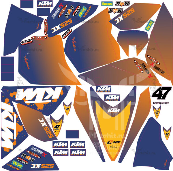 Комплект наклеек KTM XC-525 ORANGE BLUE