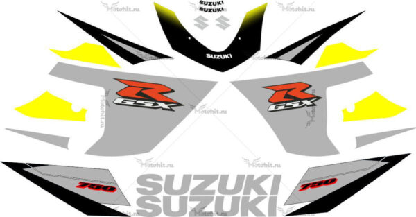 Комплект наклеек SUZUKI GSX-R-600 2005 SILVER-YELLOW