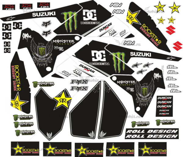 Комплект наклеек SUZUKI LTR-450 ROCKSTAR-MONSTER-BLACK 2006-2018