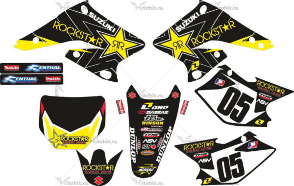 Комплект наклеек SUZUKI RMZ-125 RMZ-250 2004-2006 ROCKSTAR-BLACK-YELLOW