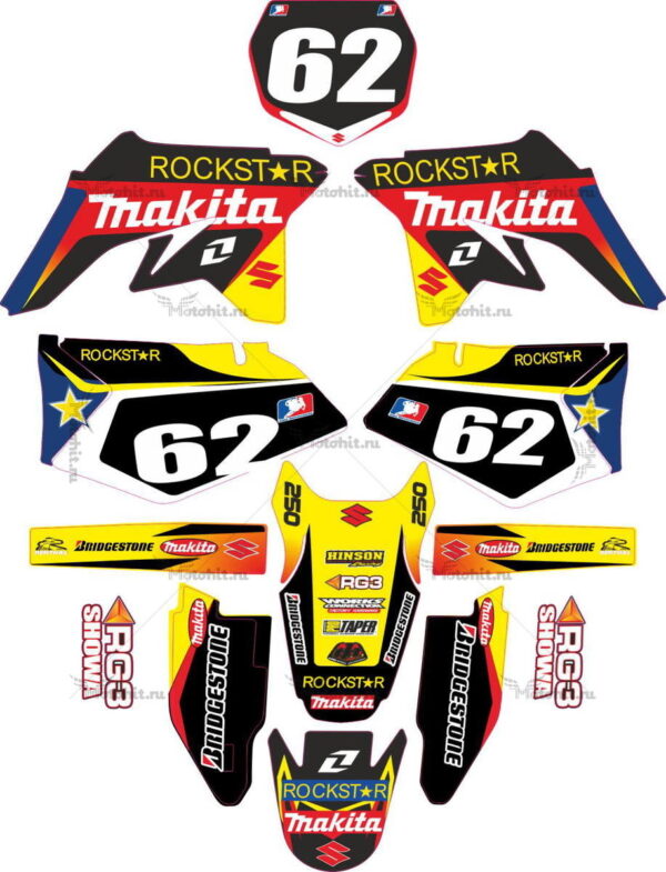 Комплект наклеек SUZUKI RMZ-125 RMZ-250 MAKITA 2007-2009