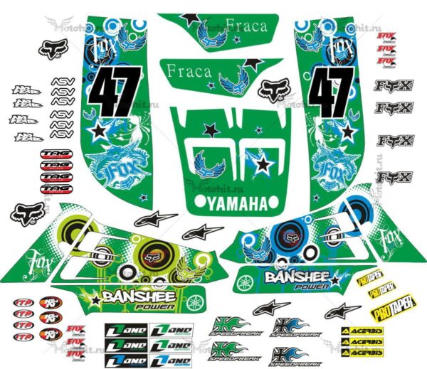 Комплект наклеек Yamaha BANSHEE 350 POWER-GREEN 1987-2018+