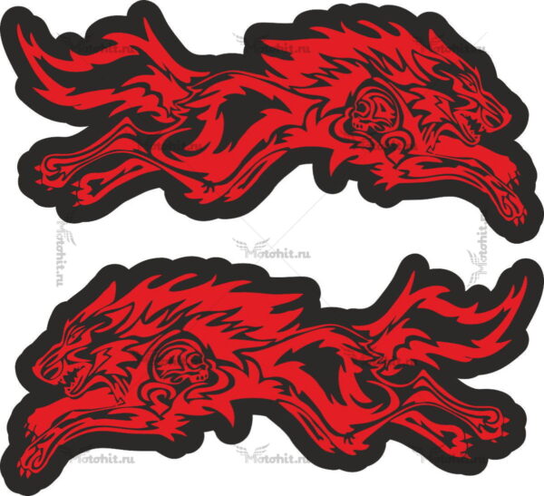 Наклейка WOLF BLACK RED 10X5