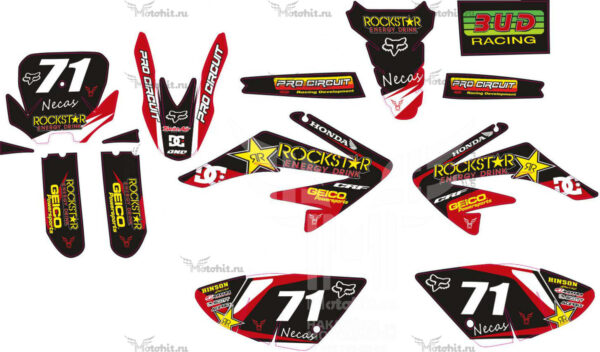 Комплект наклеек на мотоцикл CRF-70-WELS 125-140-250 geico rockstar