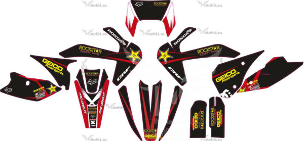 Комплект наклеек MOTOLAND XT-250-HS BLACK-RED ROCKSTAR