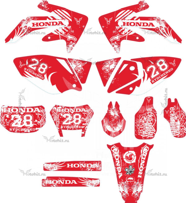 Комплект наклеек HONDA CRF-250X 2004-2009, CRF-450 2005-2008 RED-WHITE