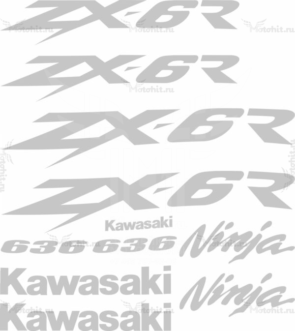 Комплект наклеек Kawasaki ZX-6R 2003  SILVER