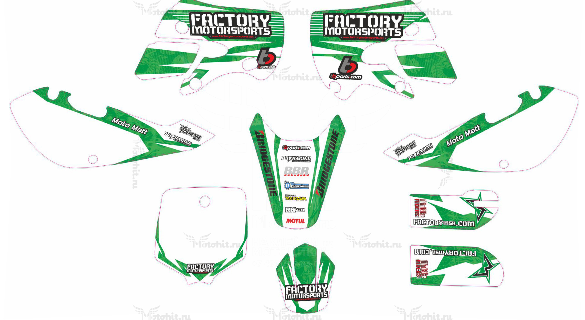 Комплект наклеек Kawasaki KLX-110 2000-2009 Factory Motorsports